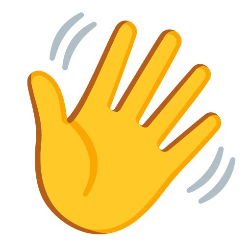 An emoji of a hand waving hello
